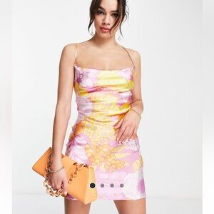 ASOS Cami mini slip dress high shine floral print